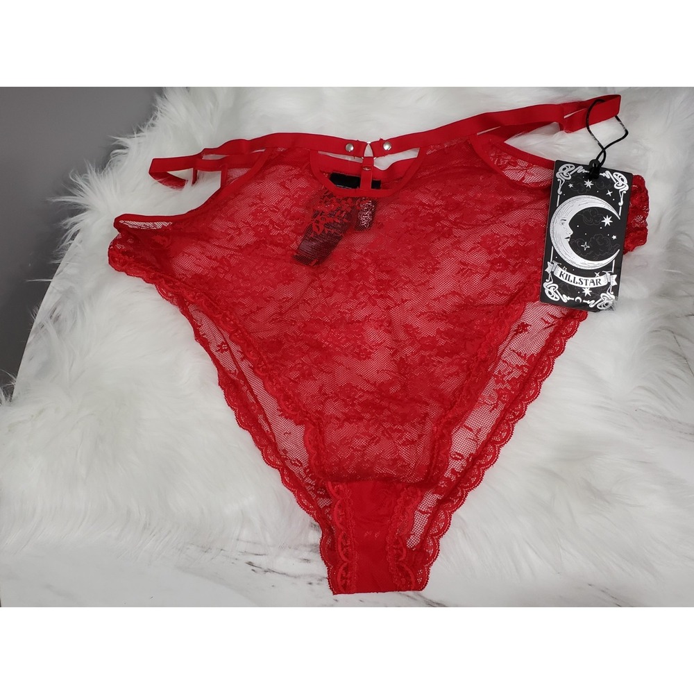 Killstar Evil Panty Blood Red Sheer Lace Gothic High Waist Strappy Plus Size 4XL